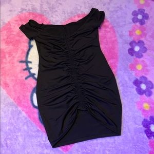 Front ruched bodycon mini black tight dress
